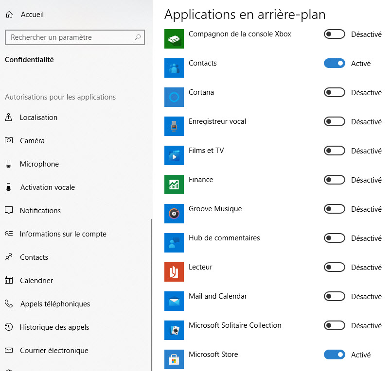 Désactivation de Cortana